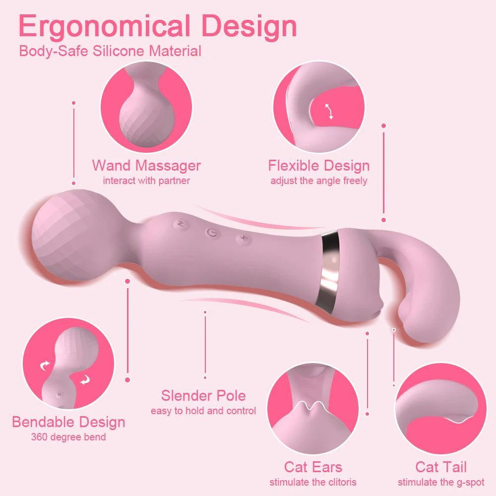 2 in 1 Vibrator Magic Wand - LUSTLOVER