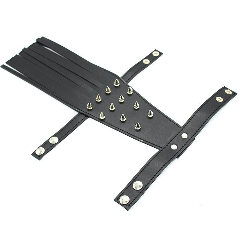 Black PU Leather Spanking Paddle With Rivets - LUSTLOVER