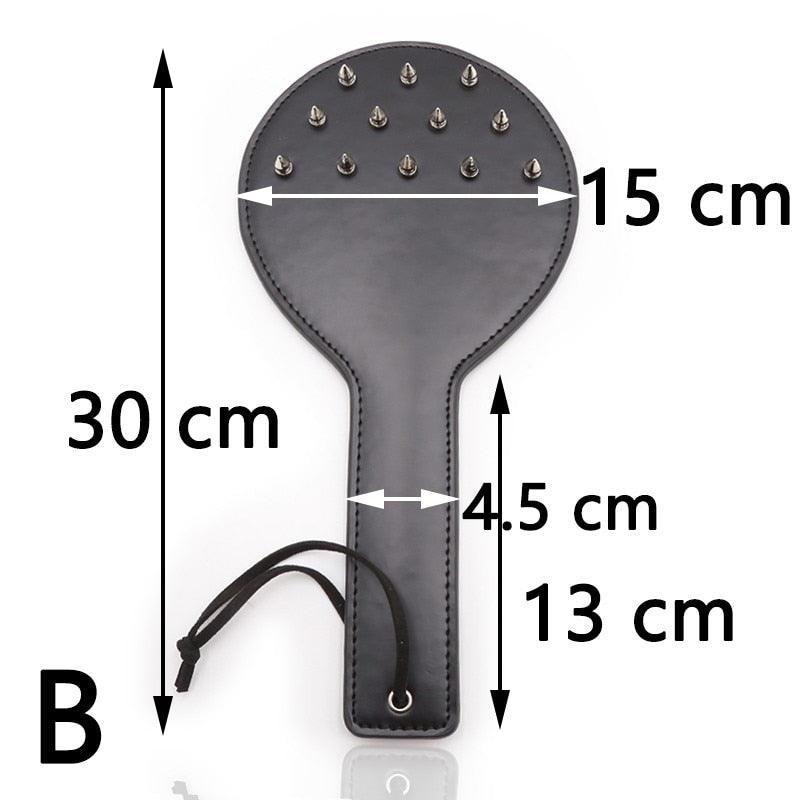 Black PU Leather Spanking Paddle With Rivets - LUSTLOVER