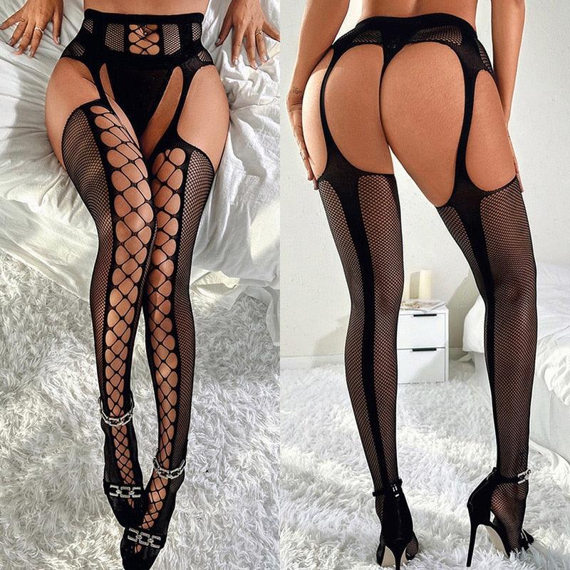 Erotic Crotchless Lingerie Women Black Stocking - LUSTLOVER