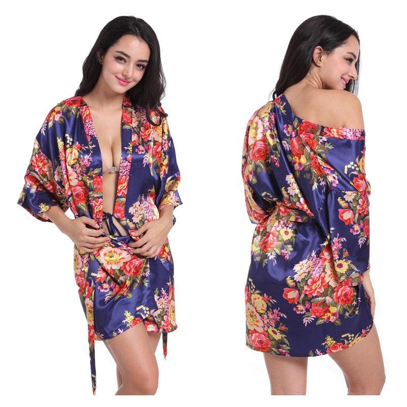 Floral Kimono Robe Satin Nightwear - LUSTLOVER