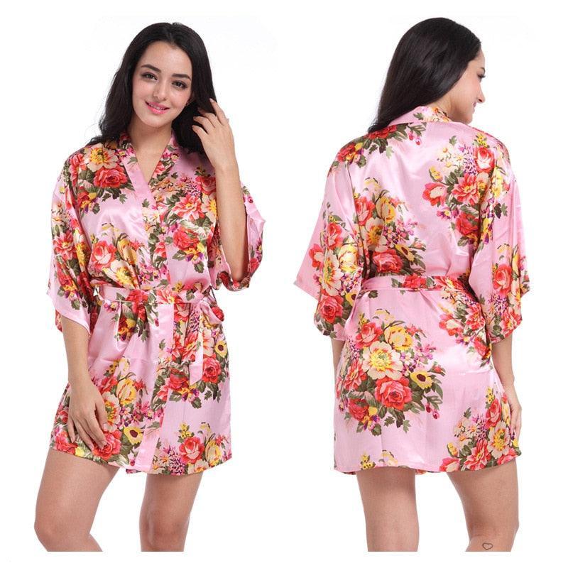 Floral Kimono Robe Satin Nightwear - LUSTLOVER