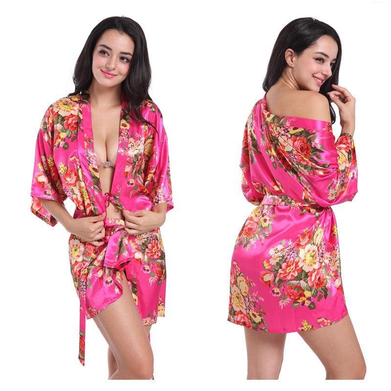 Floral Kimono Robe Satin Nightwear - LUSTLOVER