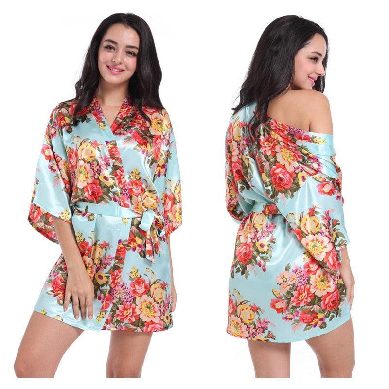 Floral Kimono Robe Satin Nightwear - LUSTLOVER