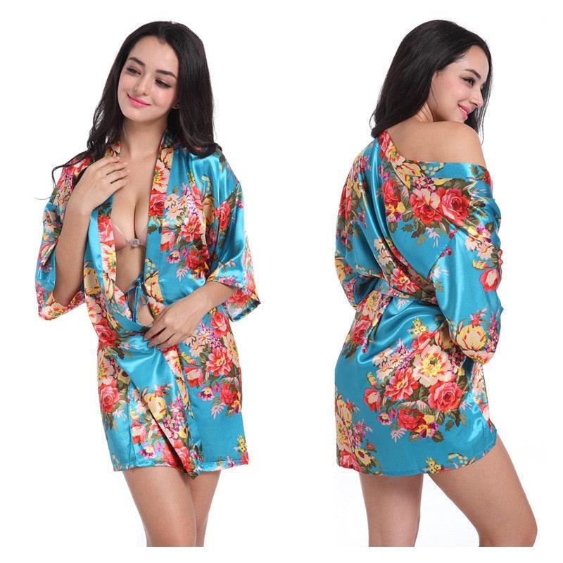 Floral Kimono Robe Satin Nightwear - LUSTLOVER