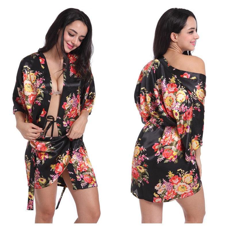 Floral Kimono Robe Satin Nightwear - LUSTLOVER