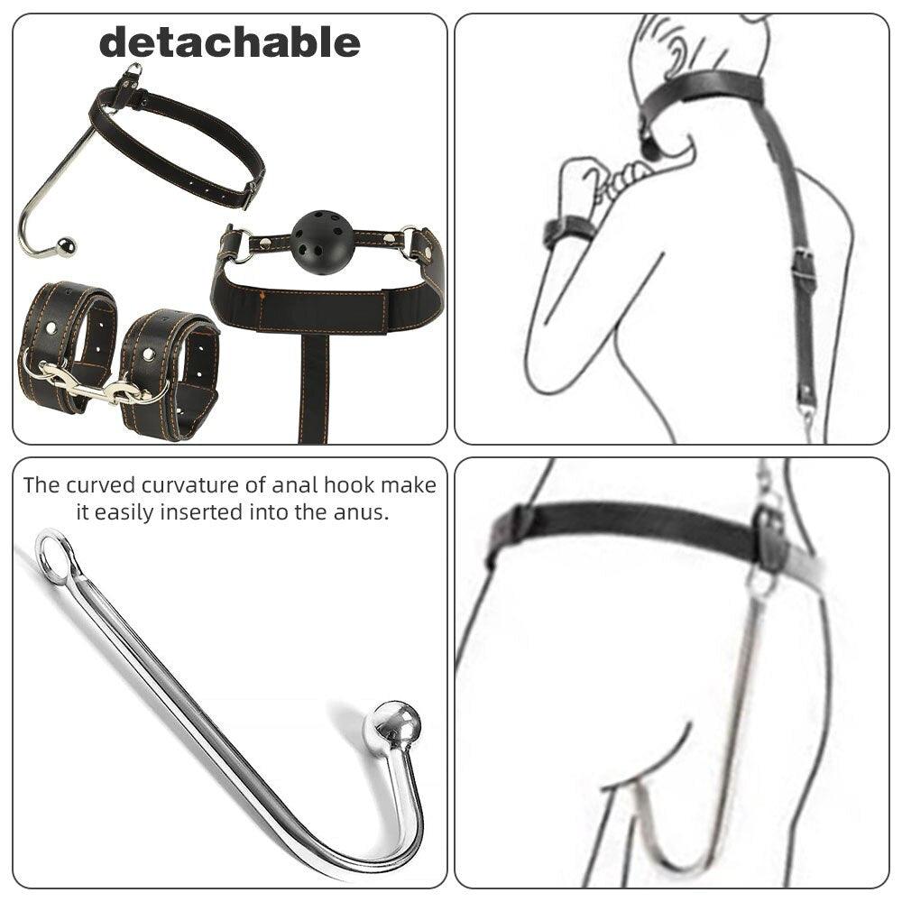 Handcuffs Anal Hook Mouth Plug Collar Slave Bondage Kit - LUSTLOVER