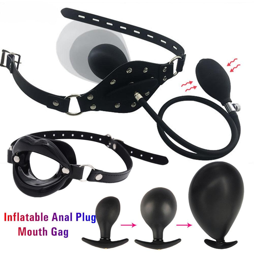 Inflatable Mouth Gag With Pump Butt Plug - LUSTLOVER