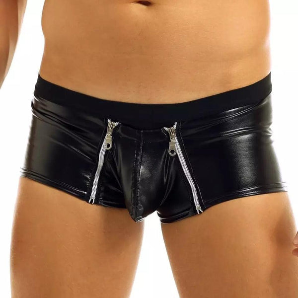 Leather Look Open Crotch Short Pants - LUSTLOVER