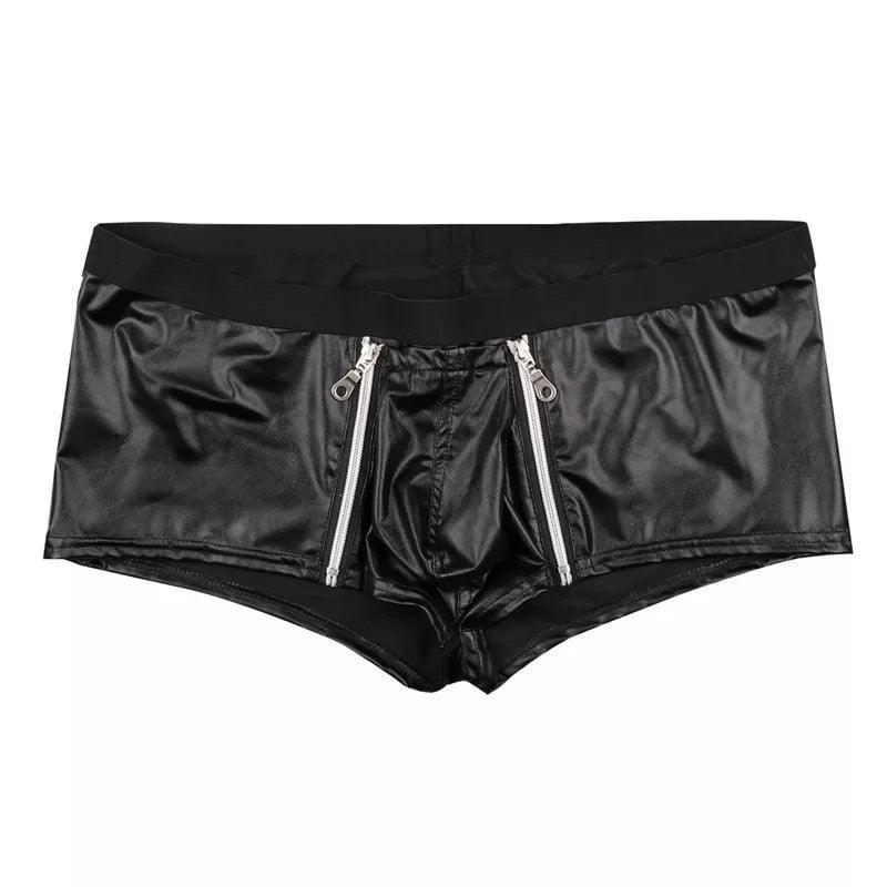 Leather Look Open Crotch Short Pants - LUSTLOVER