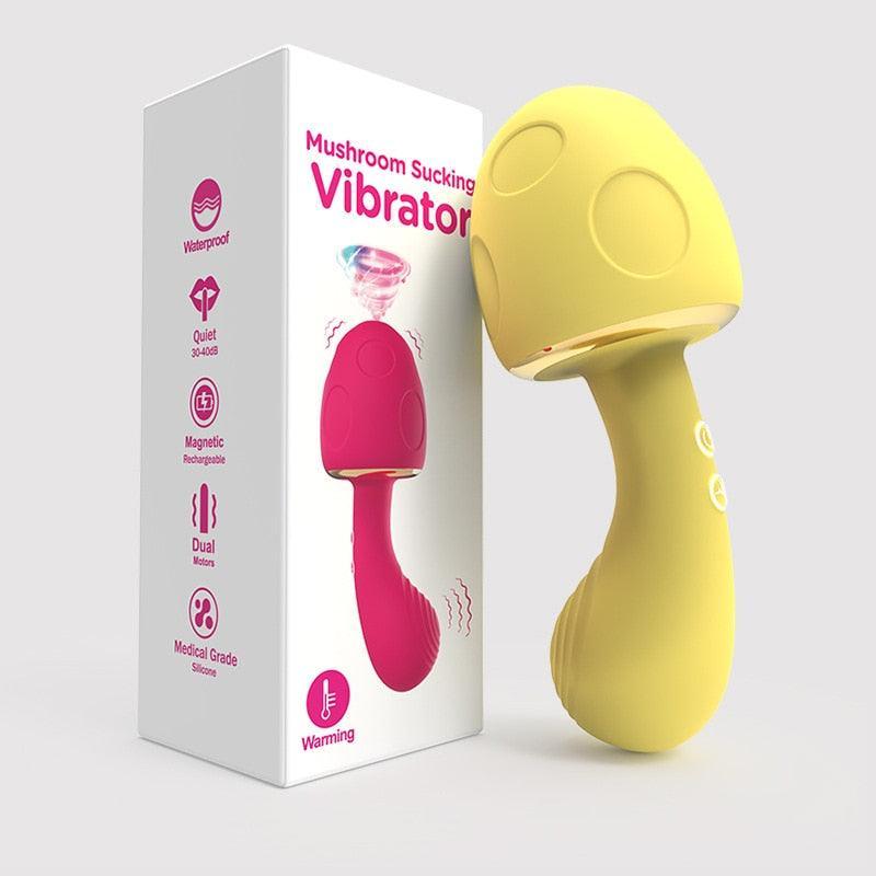 Mushroom-Shaped Double-Ended Wand Sucking Vibrator - LUSTLOVER