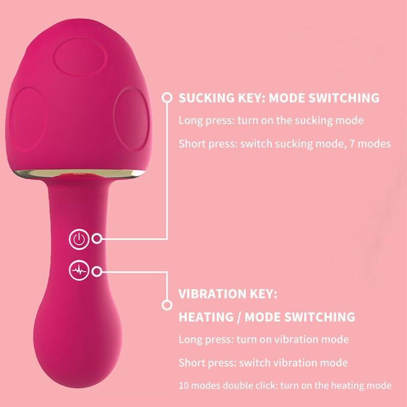 Mushroom-Shaped Double-Ended Wand Sucking Vibrator - LUSTLOVER