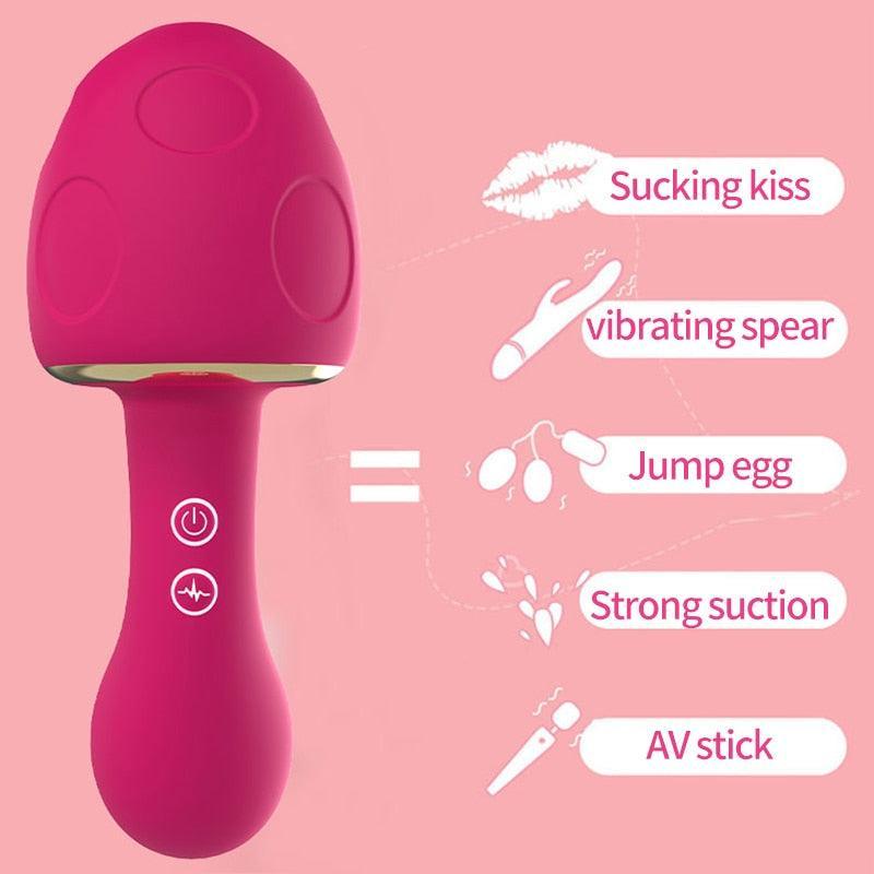 Mushroom-Shaped Double-Ended Wand Sucking Vibrator - LUSTLOVER