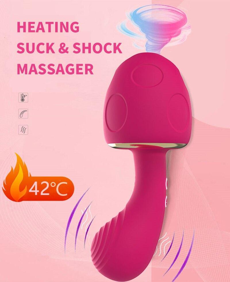 Mushroom-Shaped Double-Ended Wand Sucking Vibrator - LUSTLOVER