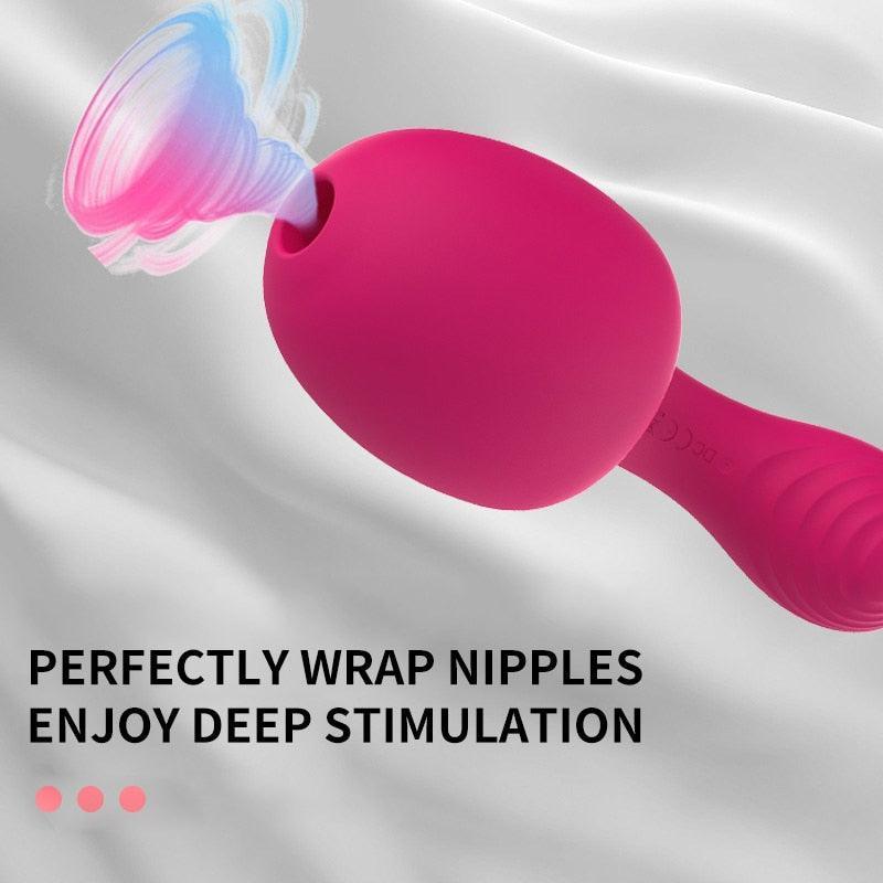 Mushroom-Shaped Double-Ended Wand Sucking Vibrator - LUSTLOVER