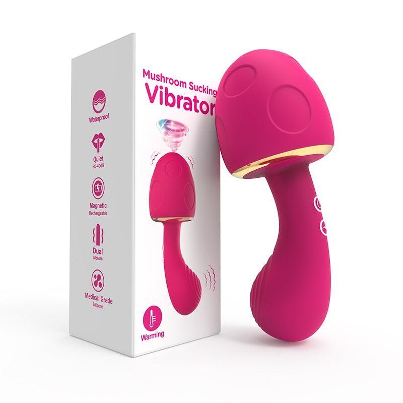 Mushroom-Shaped Double-Ended Wand Sucking Vibrator - LUSTLOVER