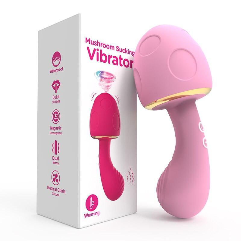 Mushroom-Shaped Double-Ended Wand Sucking Vibrator - LUSTLOVER