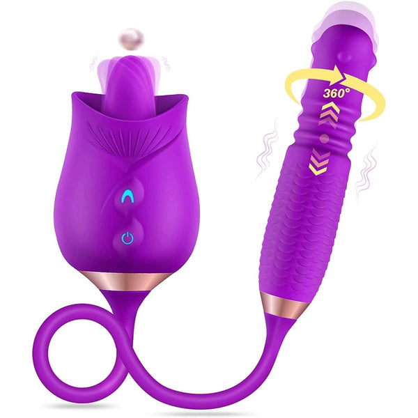 Rotating Rose Vibrator Thrusting Dildo Tongue Licking - LUSTLOVER