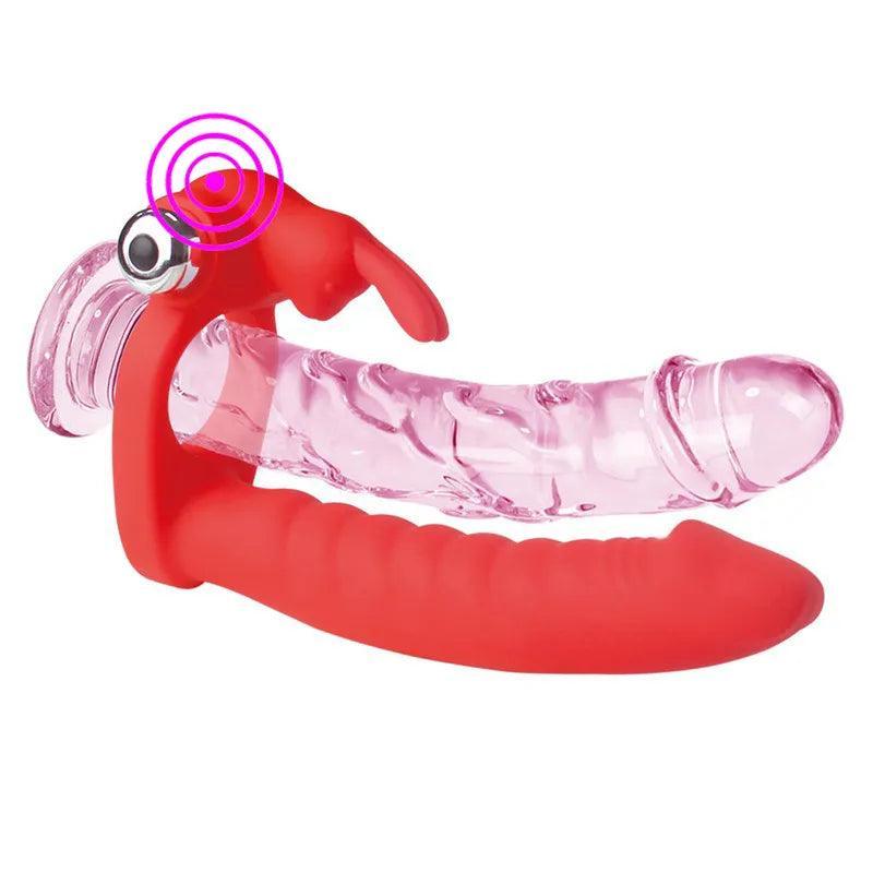 Vibrating Cock Ring Double Penetration Strapon - LUSTLOVER