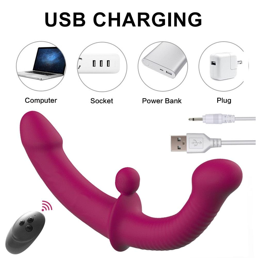 Vibrator With Remote Control Strap-on - LUSTLOVER