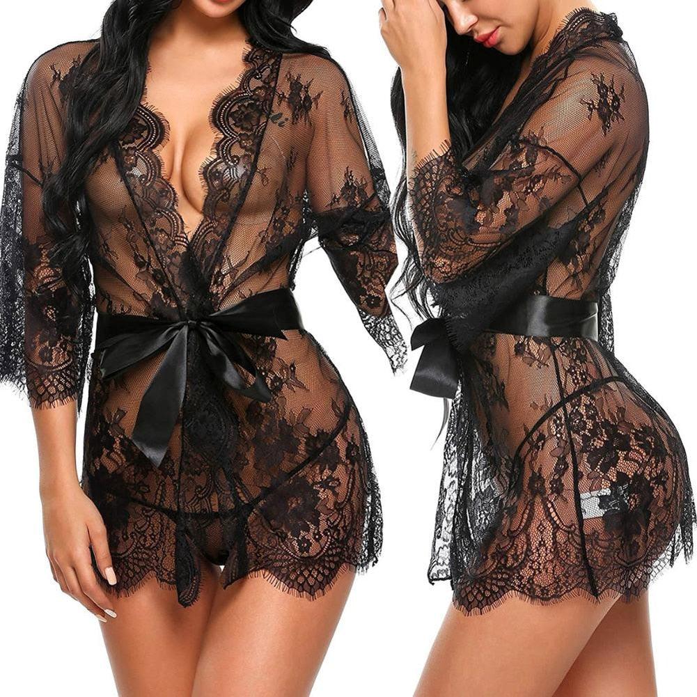 Transparent Mesh Robe Nightwear - LUSTLOVER